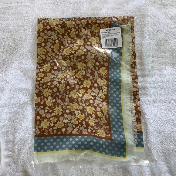 Treasure And Bond Print Square Silk Scarf Rust Gestural Floral OS - Picture 10 of 15